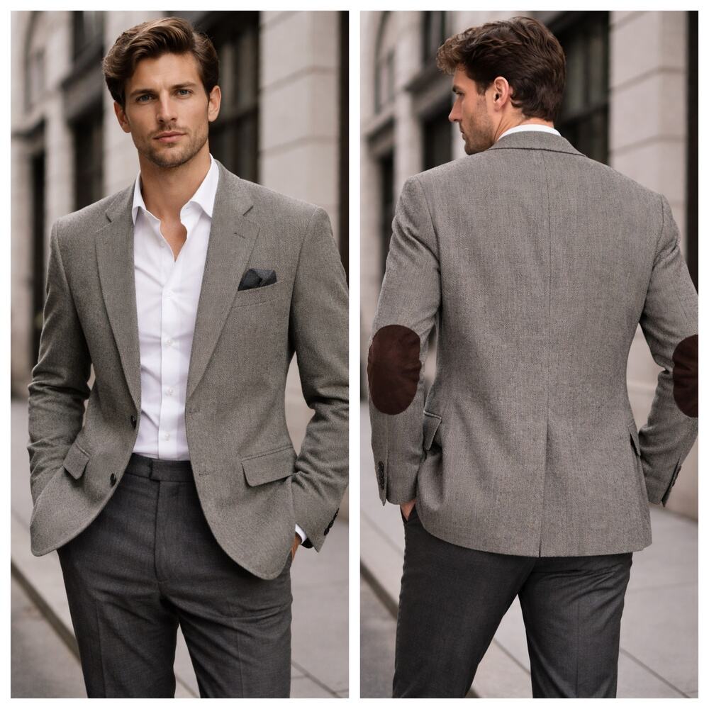 Lauren Ralph Lauren Wool Herringbone Blazer Elbow Patch 46R Men